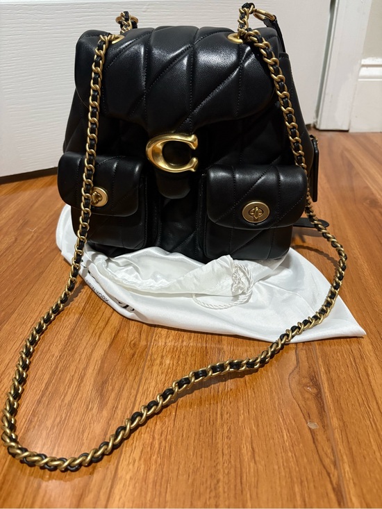 Coach Handbags - Coach Quilted Black Leather Backpack with Gold Chain Strap